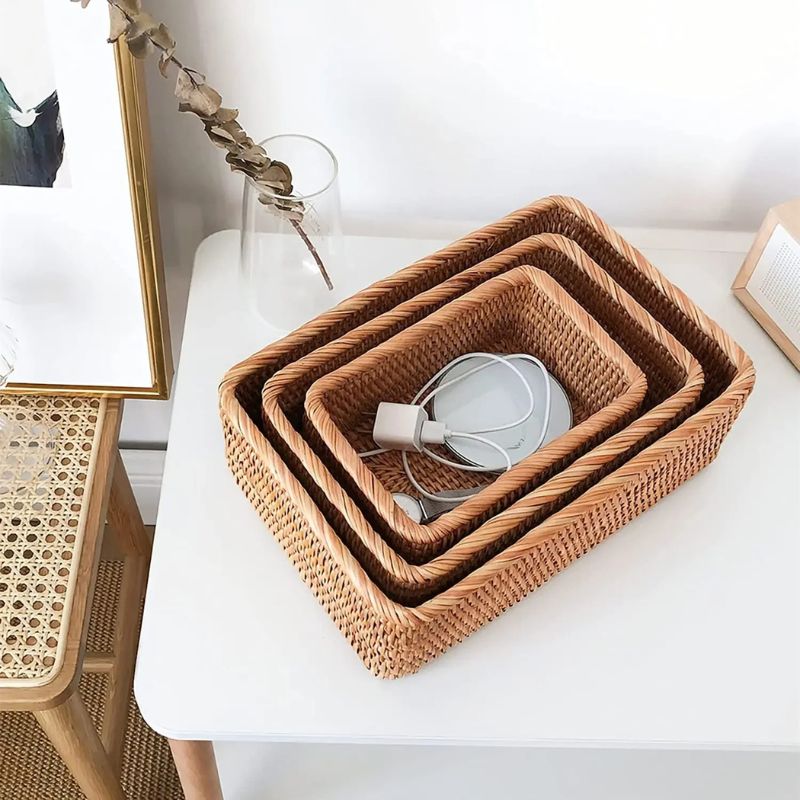 Cesto de Palha Rattan Vime Organizador Para Banheiro Feito à Mão