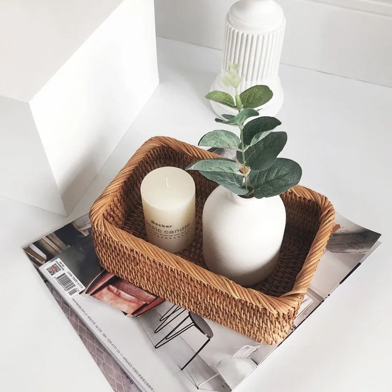 Cesto de Palha Rattan Vime Organizador Para Banheiro Feito à Mão