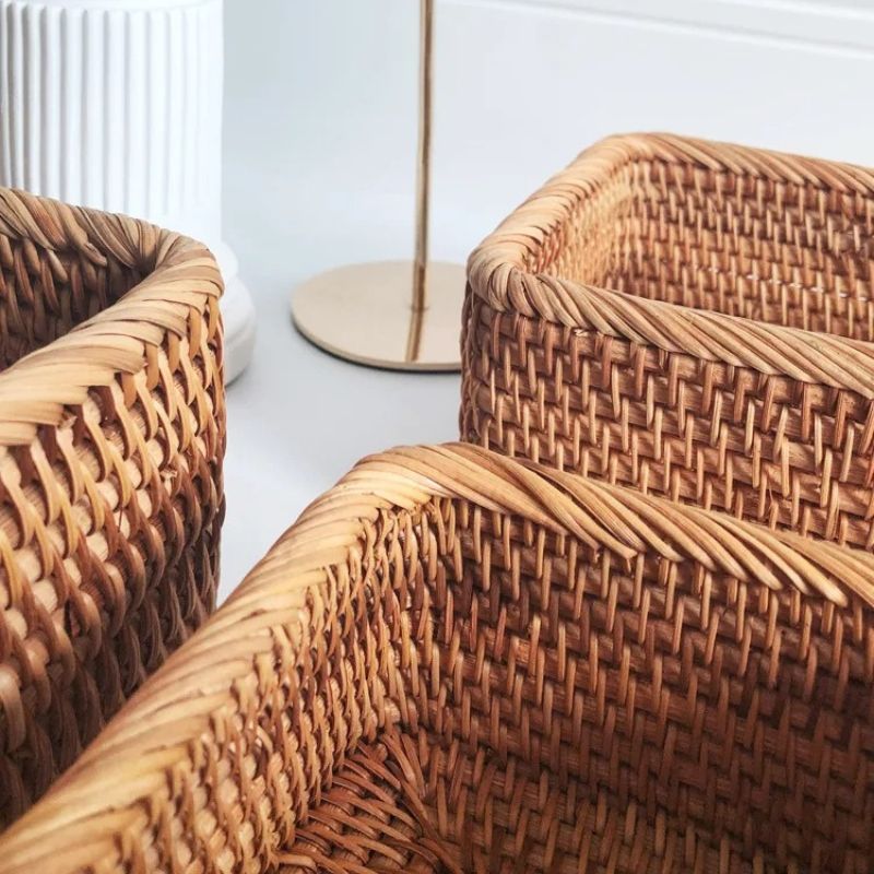 Cesto de Palha Rattan Vime Organizador Para Banheiro Feito à Mão