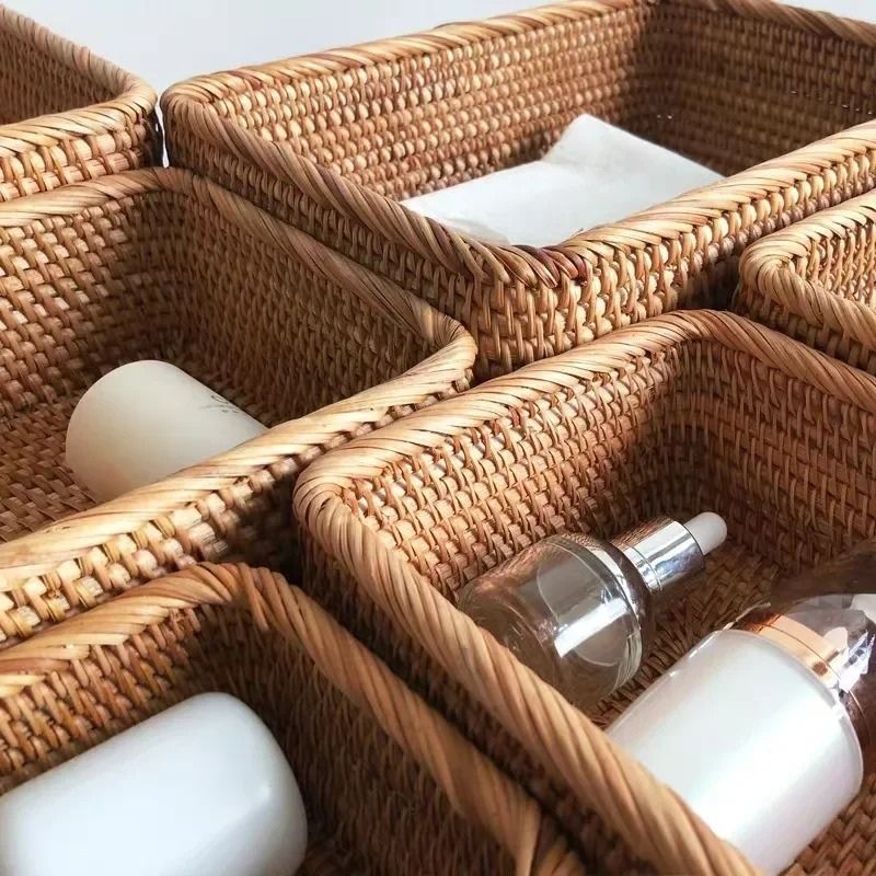 Cesto de Palha Rattan Vime Organizador Para Banheiro Feito à Mão