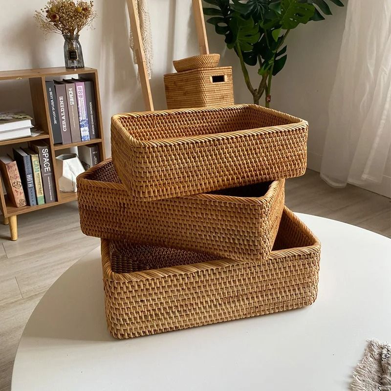 Cesto de Palha Rattan Vime Organizador Para Banheiro Feito à Mão