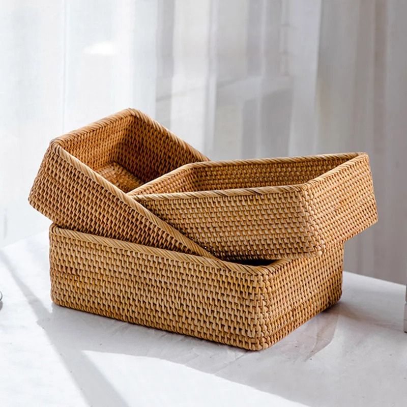 Cesto de Palha Rattan Vime Organizador Para Banheiro Feito à Mão