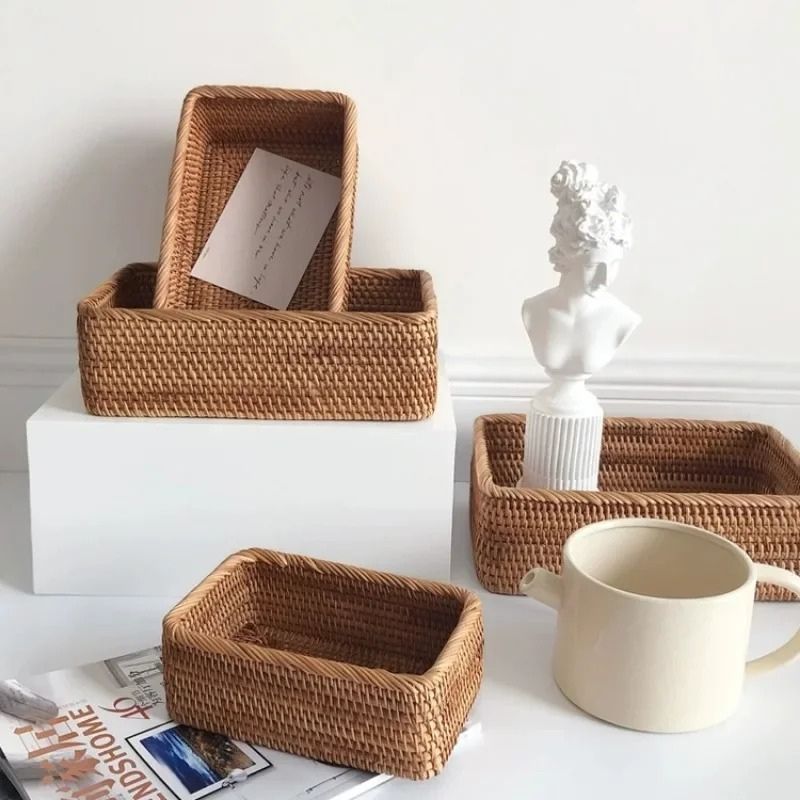 Cesto de Palha Rattan Vime Organizador Para Banheiro Feito à Mão