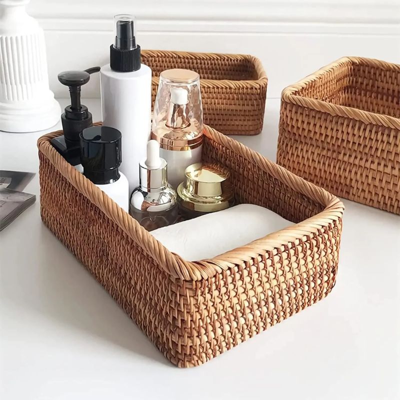 Cesto de Palha Rattan Vime Organizador Para Banheiro Feito à Mão