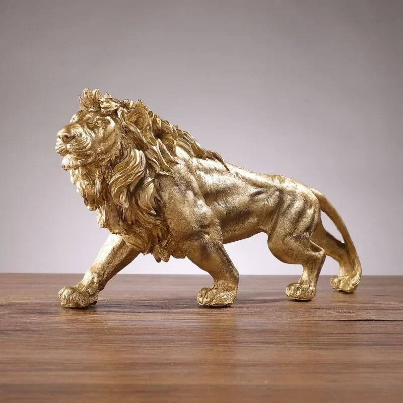 Estátua de Leão Dourado em Resina para Decoração