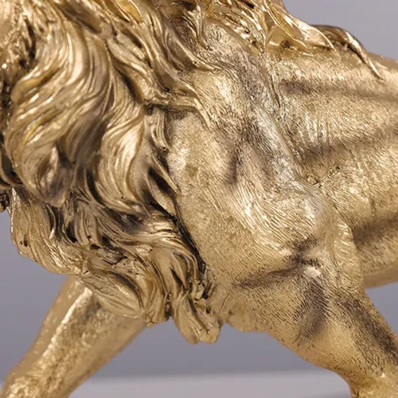 Estátua de Leão Dourado em Resina para Decoração