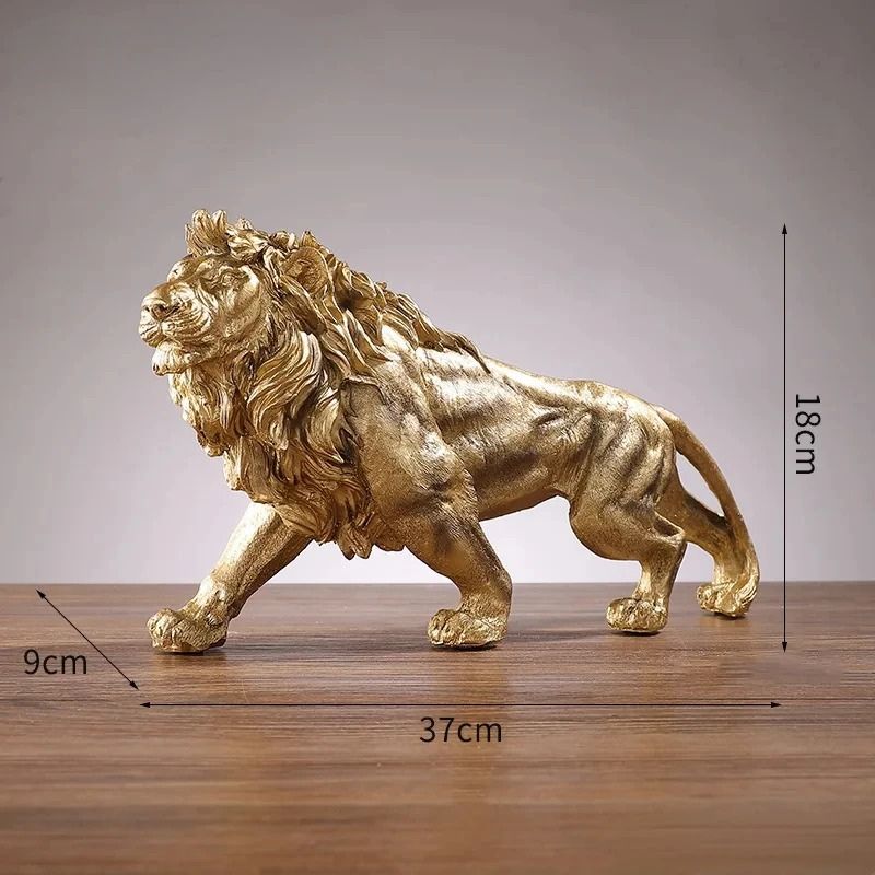 Estátua de Leão Dourado em Resina para Decoração