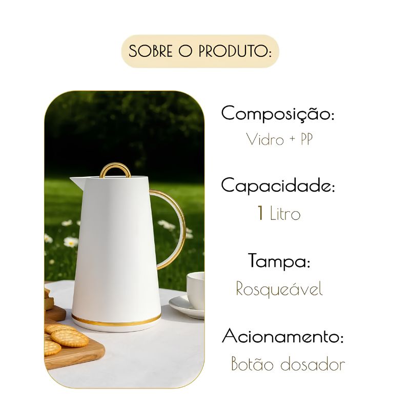 Garrafa Térmica de Café com Alça Dourada 1 Litro