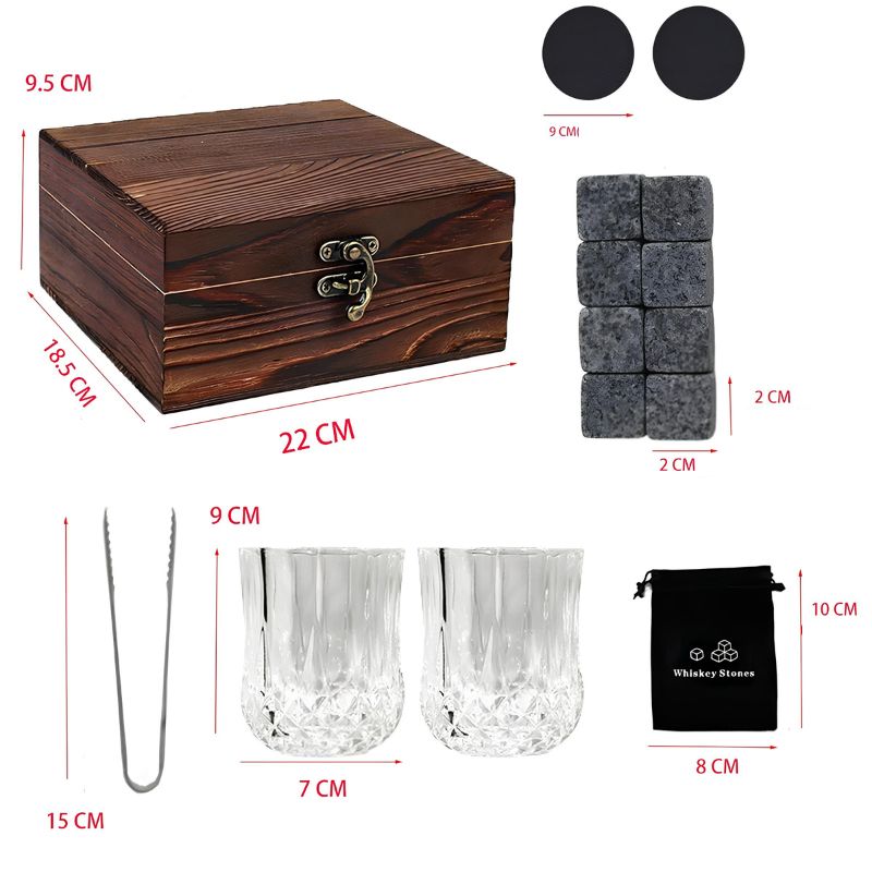 Kit Copos de Whisky para Presente - Conjunto de Copos, Cubos e Pegador