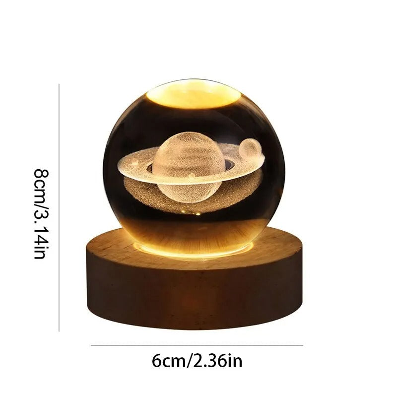 Luminária Bola De Cristal - Sistema Solar, Saturno, Lua.