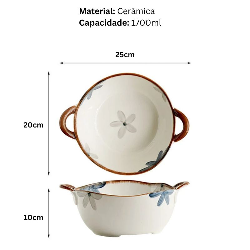 Tigela Bowl de Cerâmica para Caldos, Sopas, Saladas, Macarrão