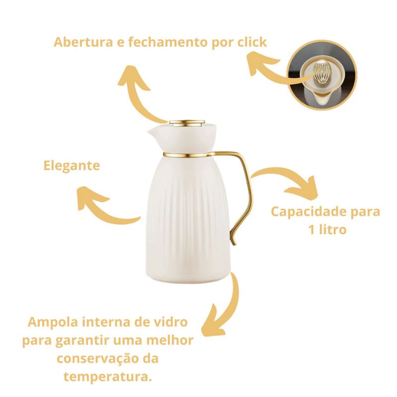 Garrafa Térmica de Café 1L Premium com Sistema Click