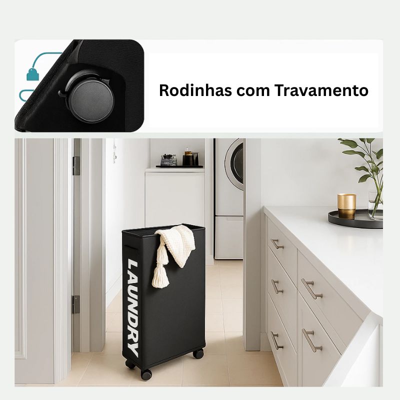 Cesto de Roupa Suja Dobrável com Rodinhas