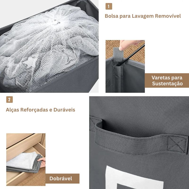 Cesto de Roupa Suja Dobrável com Rodinhas