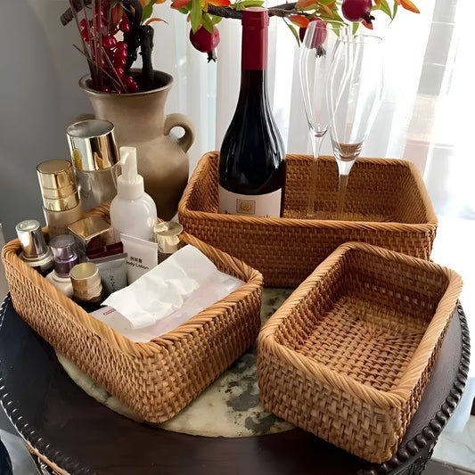 Cesto de Palha Rattan Vime Organizador Para Banheiro Feito à Mão