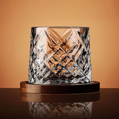 Copo de Whisky Giratório com Base de Madeira