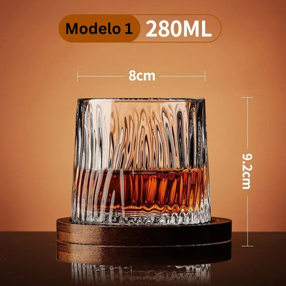 Copo de Whisky Giratório com Base de Madeira