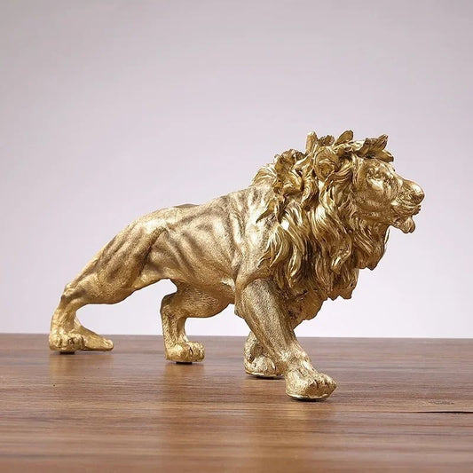 Estátua de Leão Dourado em Resina para Decoração