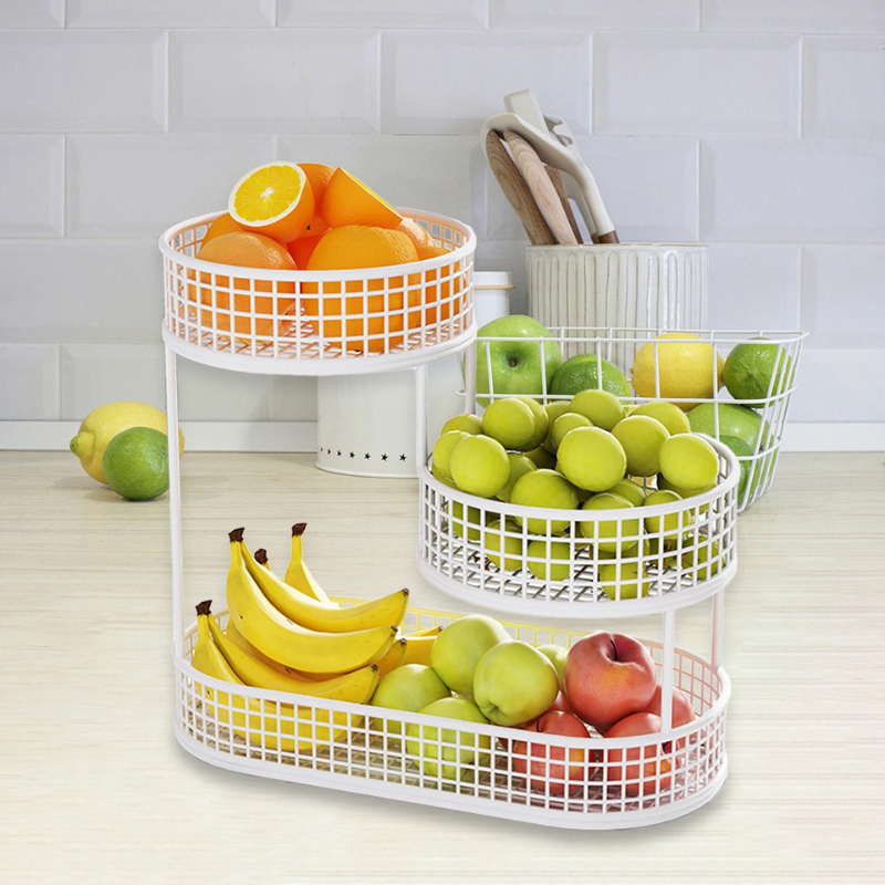 Fruteira de Mesa Moderna 3 Andares em Metal