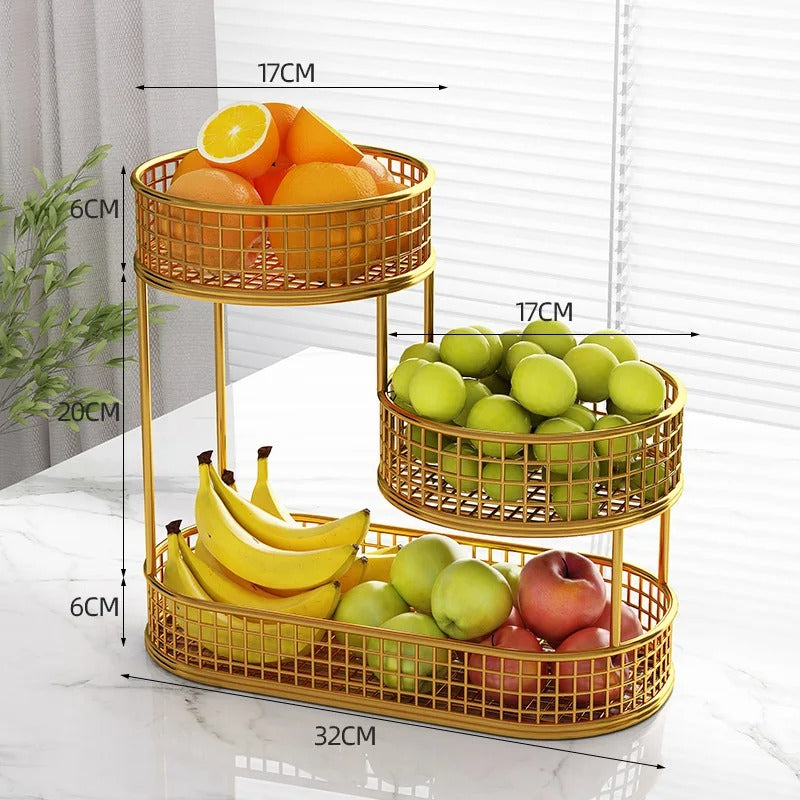 Fruteira de Mesa Moderna 3 Andares em Metal