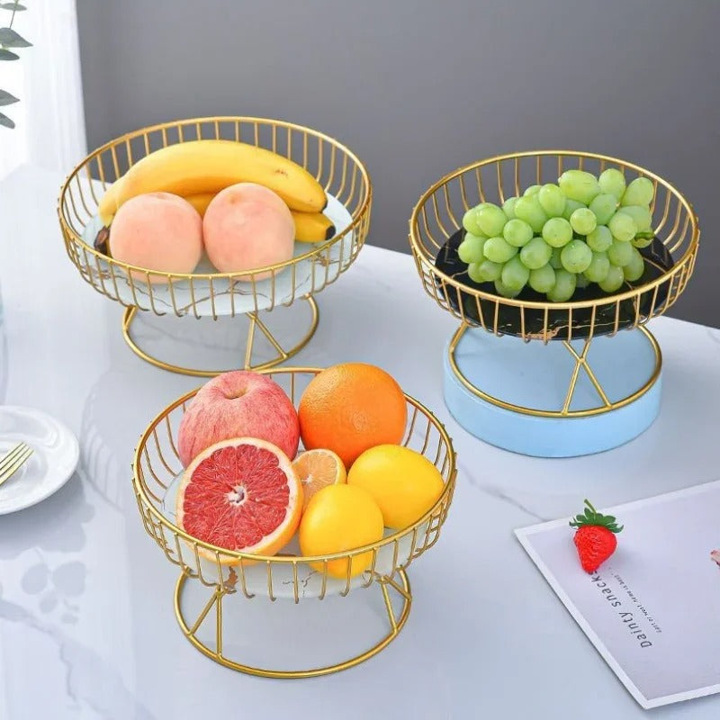 Fruteira de Mesa Redonda Dourada