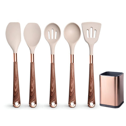 Kit Utensílios de Cozinha Silicone 6, 10 e 12 Peças Com Organizador Rosé