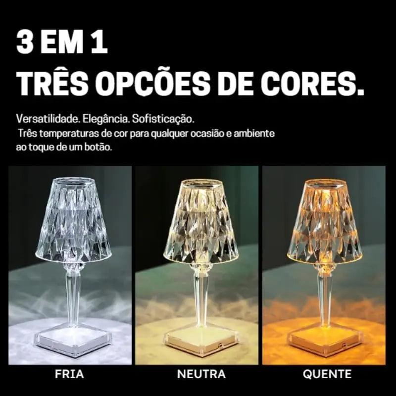 Luminária de Mesa Crystal Led Sem Fio 3 em 1 ™